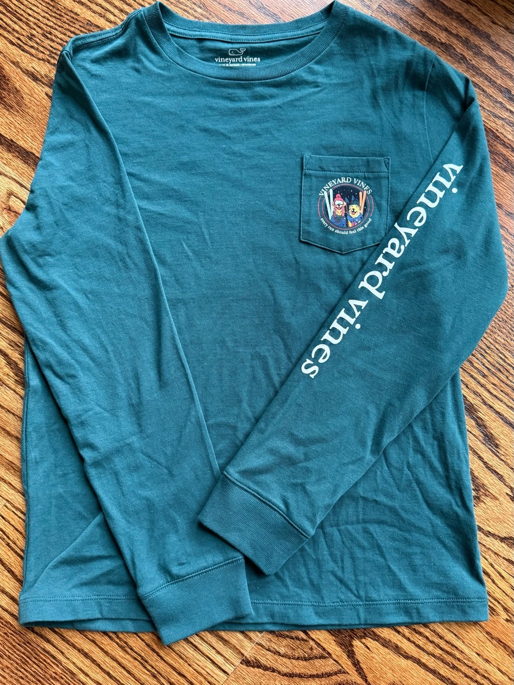 Vineyard Vines Teal Long Sleeve Pocket Tee with Sleeve Logo
